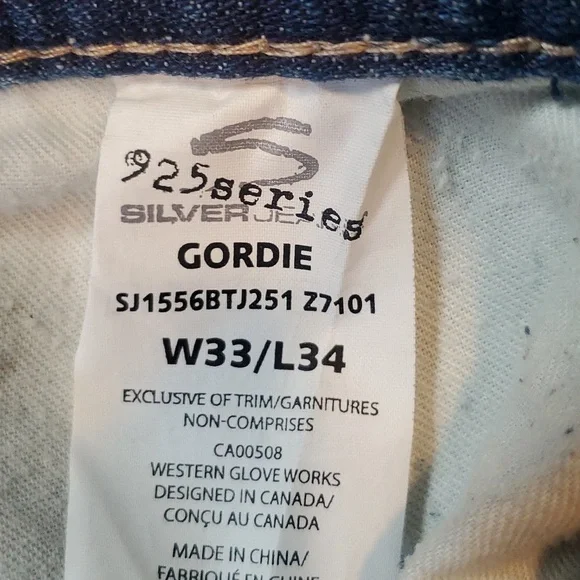 Mens Silver Jeans 925 Series Gordie 33x34 - Picture 3 of 12